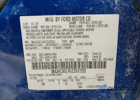 2020 Ford Ecosport Se z USA, uszkodzony, nr VIN MAJ6S3GL9LC352332